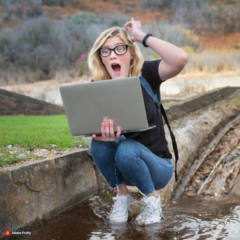 Firefly geek holding a computer panicked and falling into a ditch 50740